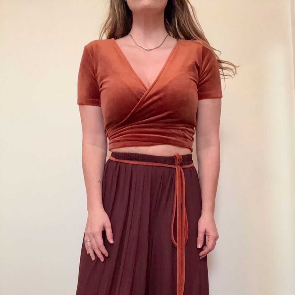 Women's Rust/Burnt Orange Velvet Wrap Top